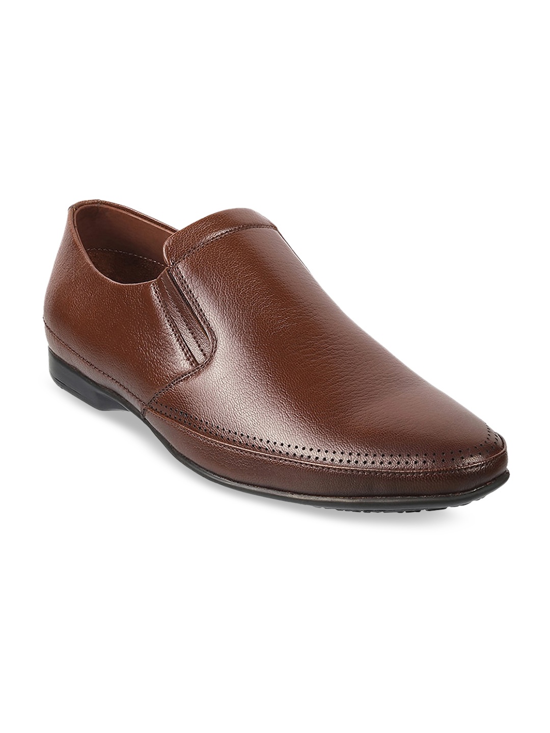 

Mochi Men Brown Solid Leather Formal Slip-Ons