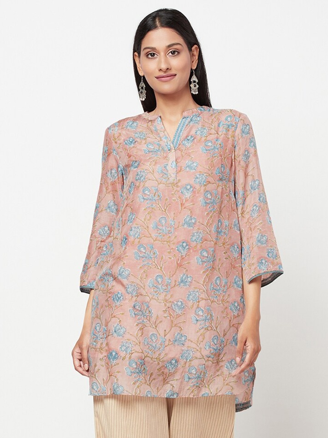 

Fabindia Pink & Blue Modal Printed Tunic