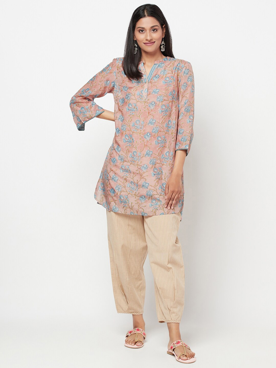 

Fabindia Pink & Blue Modal Printed Tunic
