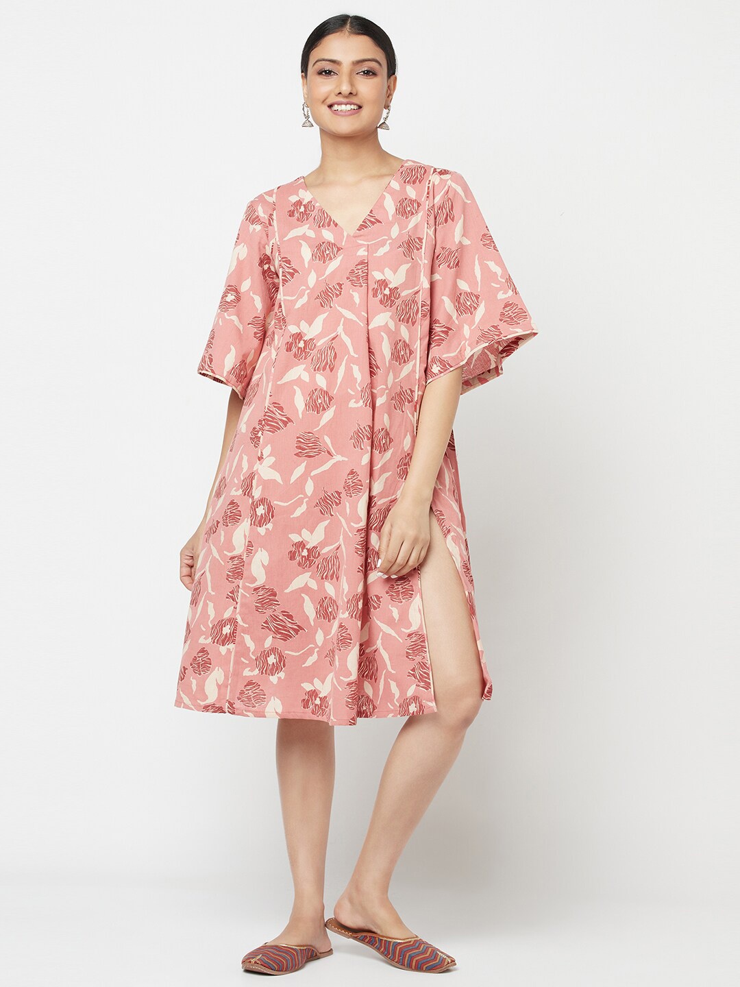 

Fabindia Pink & White Linen Printed Tunic
