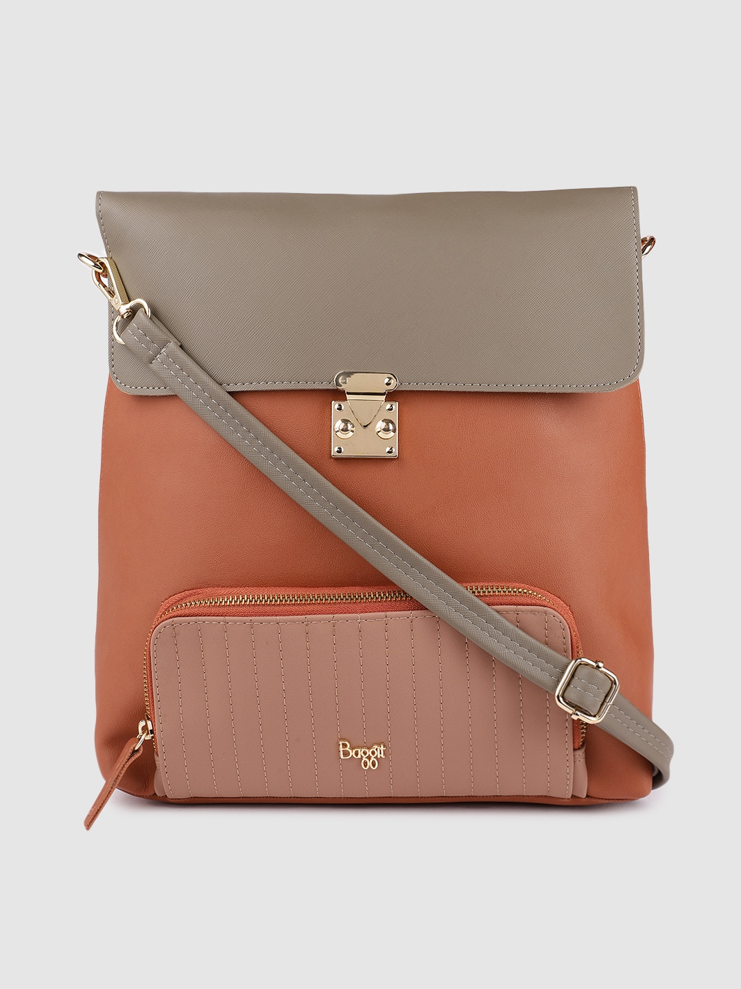 

Baggit Women Tan Brown FLORENCE SCAN Colourblocked Backpack