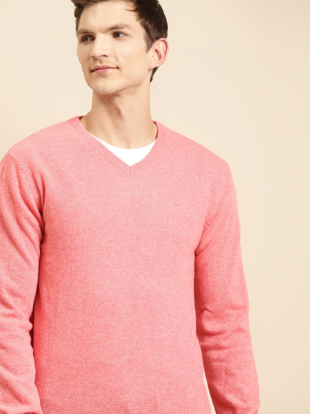 

United Colors of Benetton Men Pink Solid Pullover