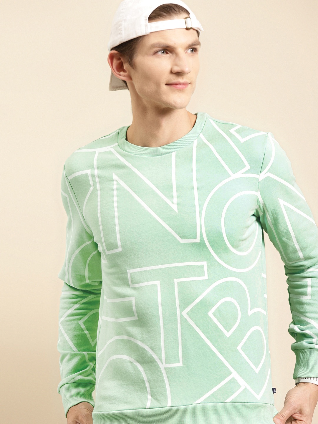 

United Colors of Benetton Men Green & White Brand Logo Printed Sweatshirt