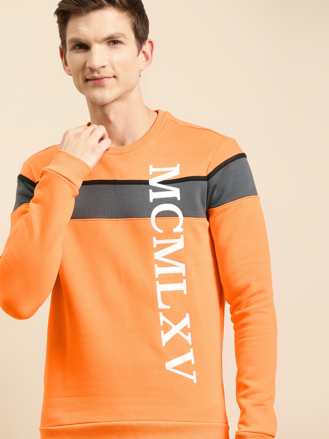 

United Colors of Benetton Men Orange & White MCMLXV Print Sweatshirt