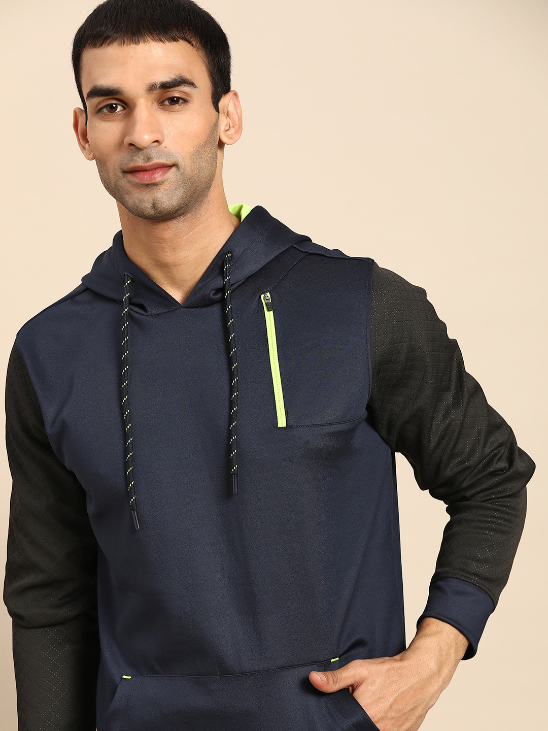 

United Colors of Benetton Men Navy Blue Hooded Sweatshirt