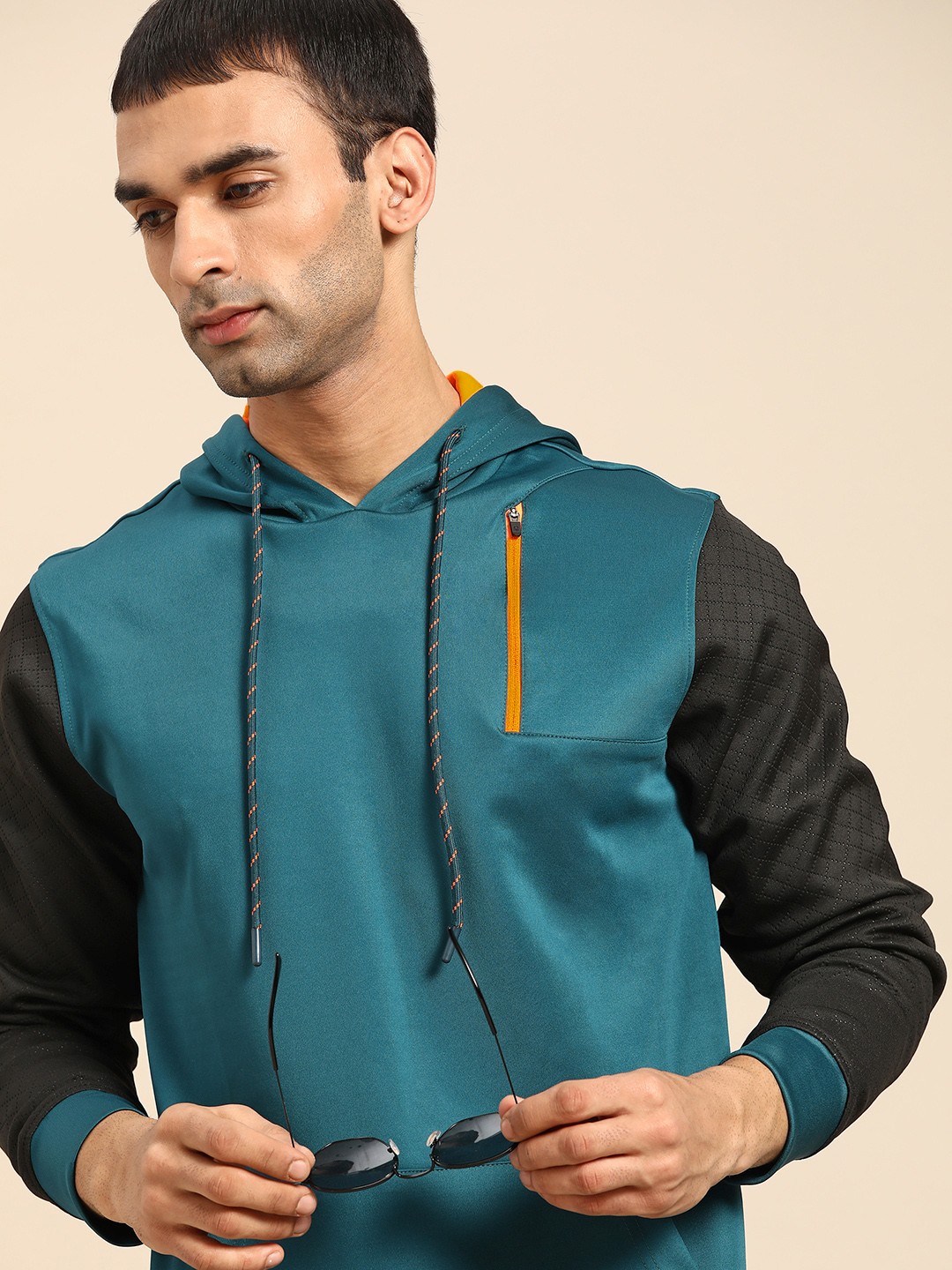 

United Colors of Benetton Men Teal Blue Hooded Sweatshirt
