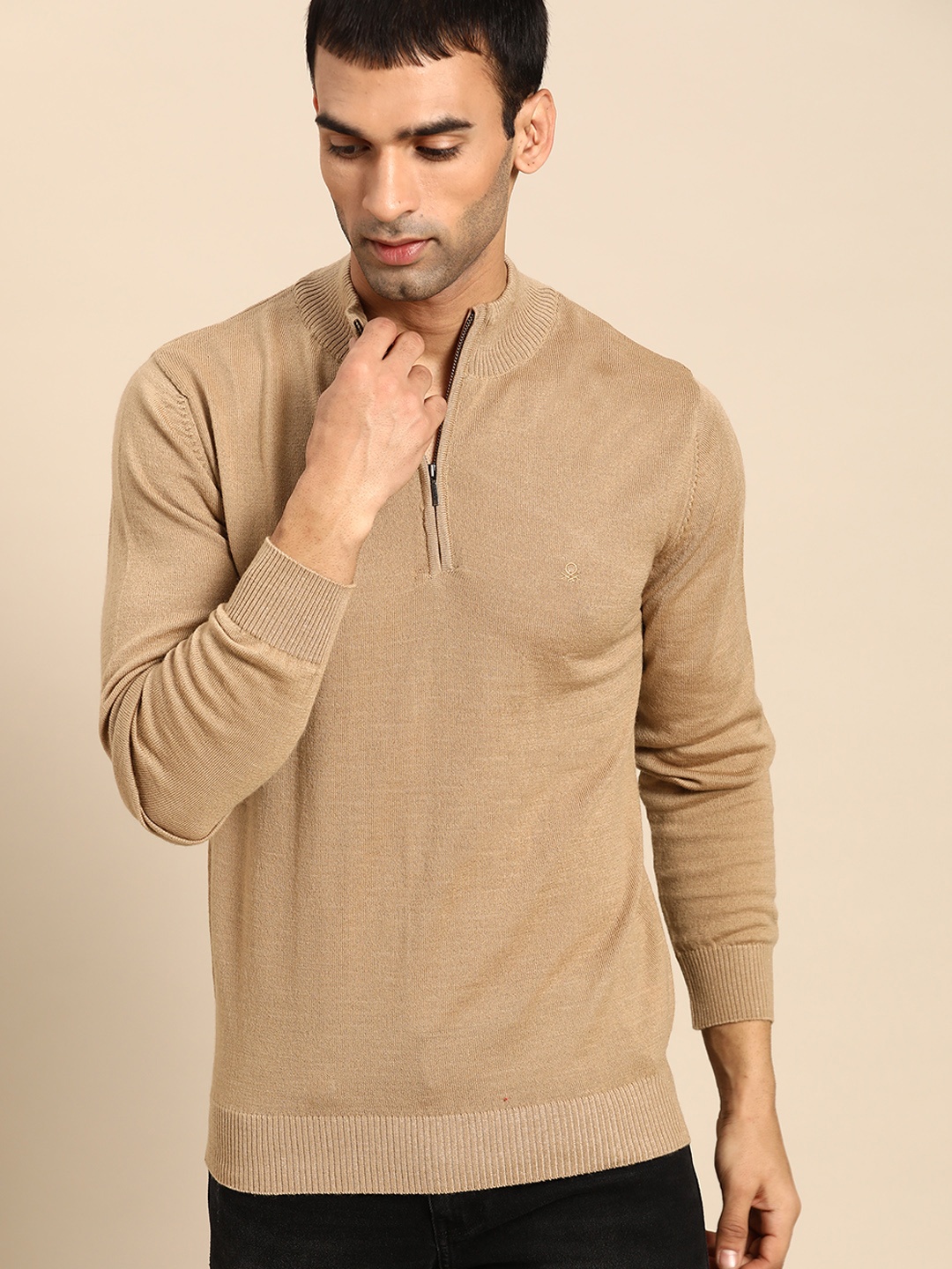 

United Colors of Benetton Men Beige Solid Wool Pullover