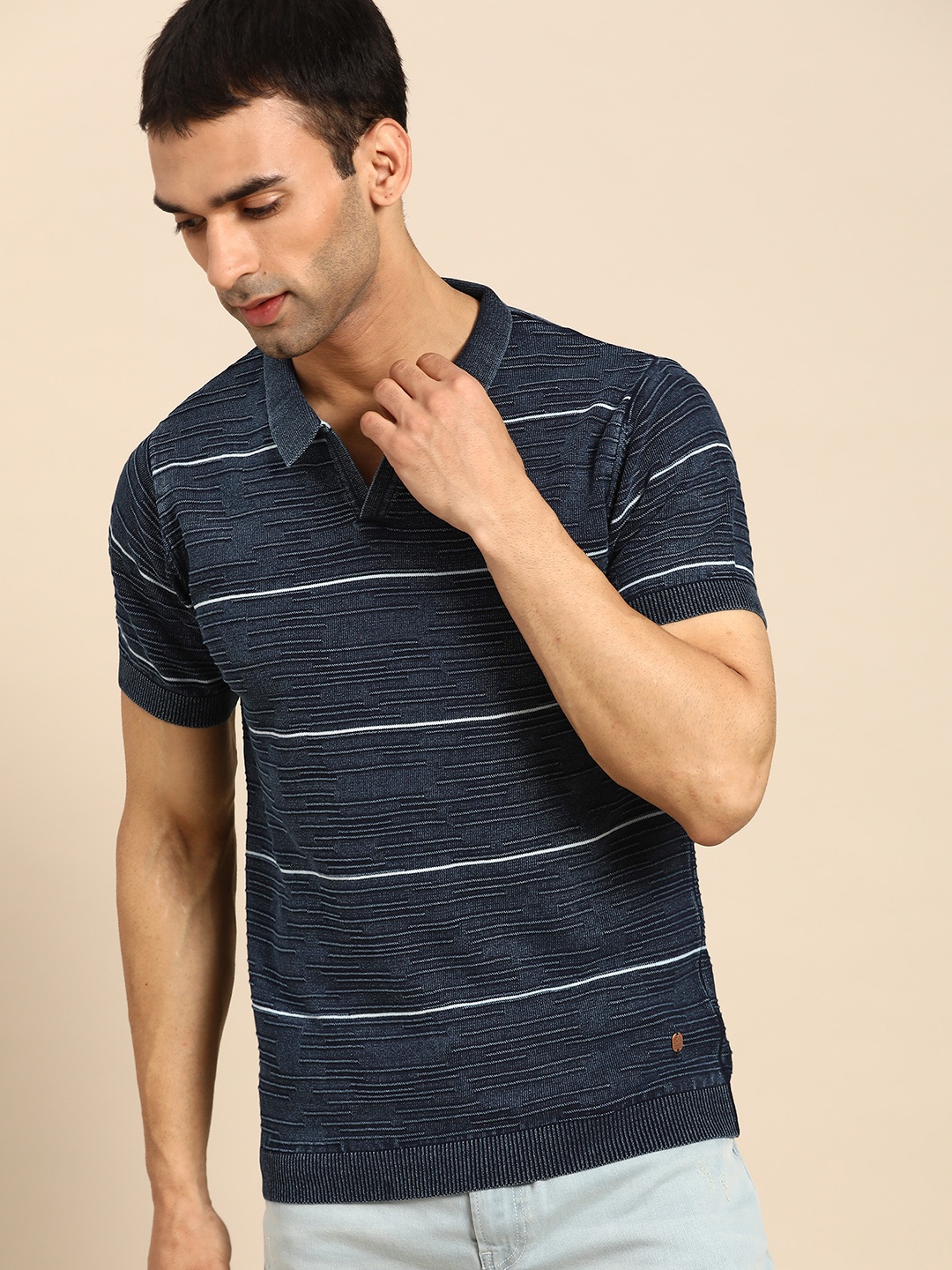 

United Colors of Benetton Men Navy Blue Polo Collar T-shirt