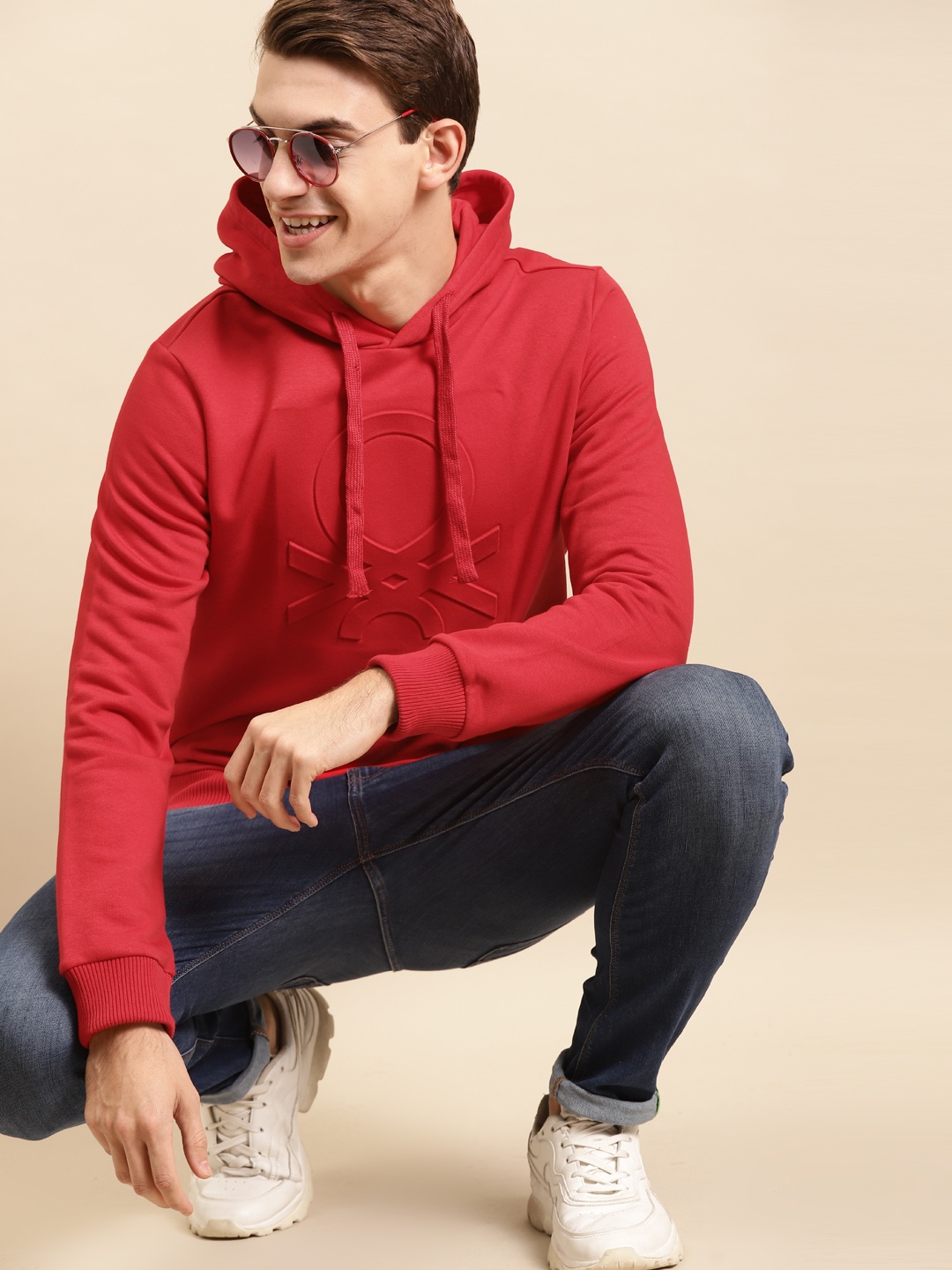 

United Colors of Benetton Men Red Pure Cotton Hooded Sweatshirt