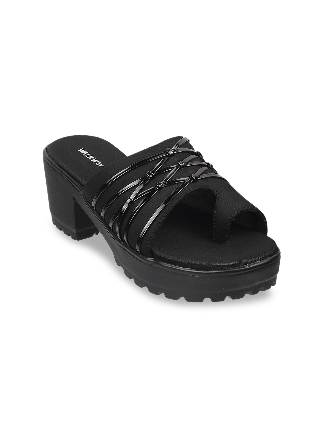 

WALKWAY by Metro Black Woven Design Platform Sandals