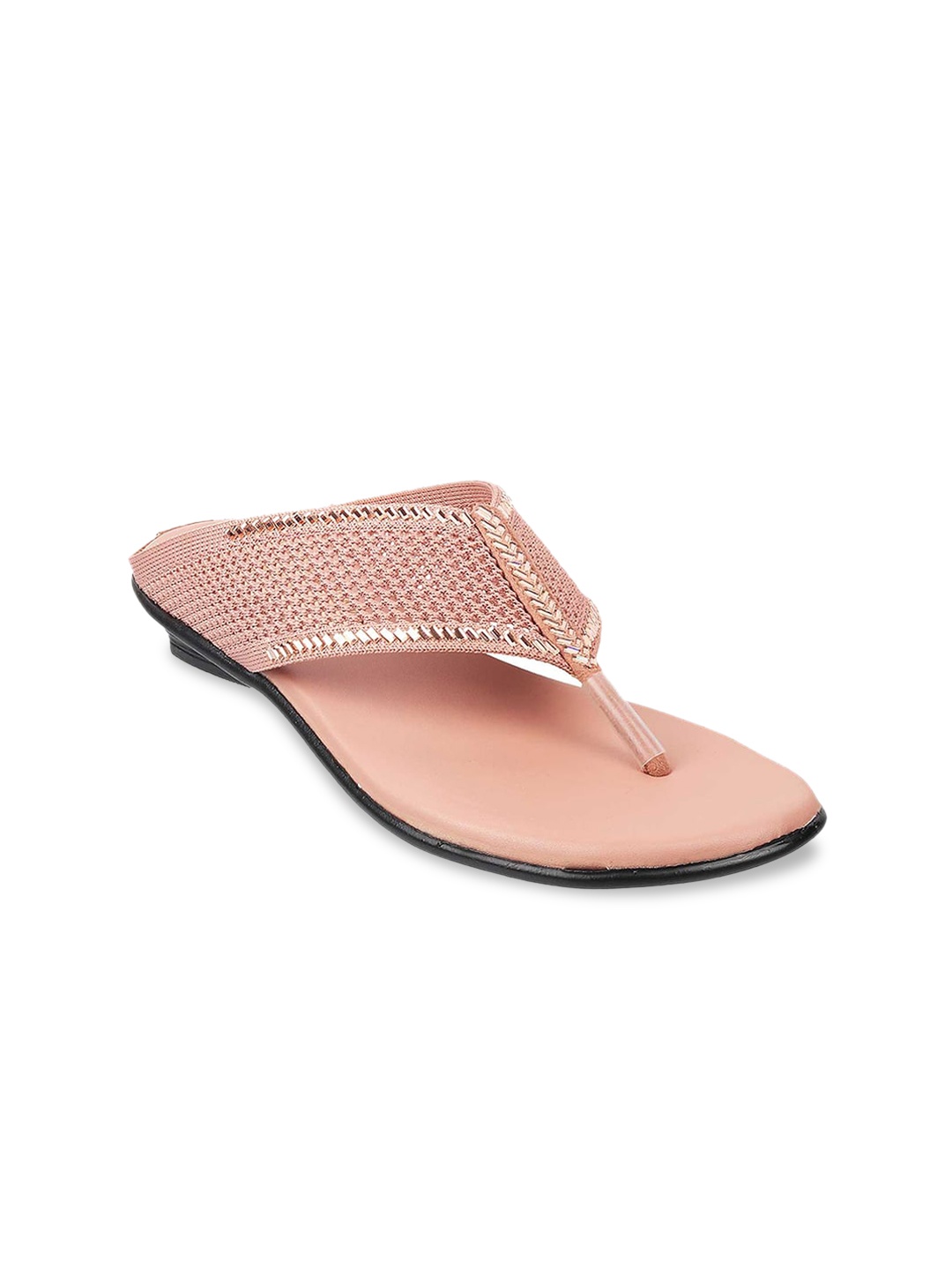 

WALKWAY by Metro Women Peach-Coloured Embellished T-Strap Flats with Laser Cuts