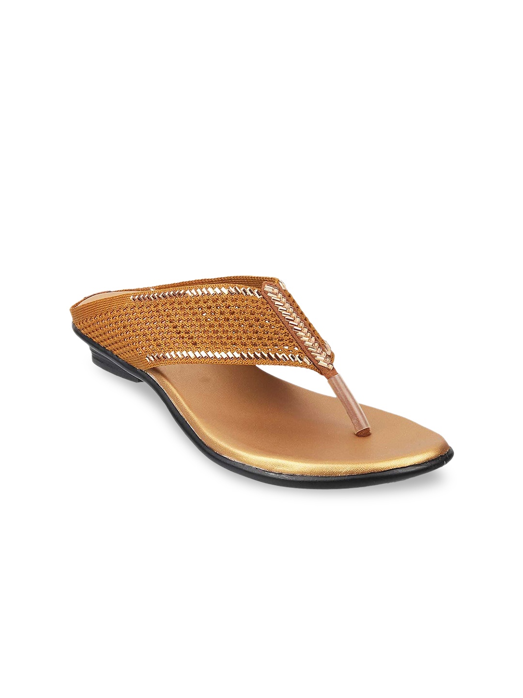 

WALKWAY by Metro Women Gold-Toned Open Toe Flats with Laser Cuts