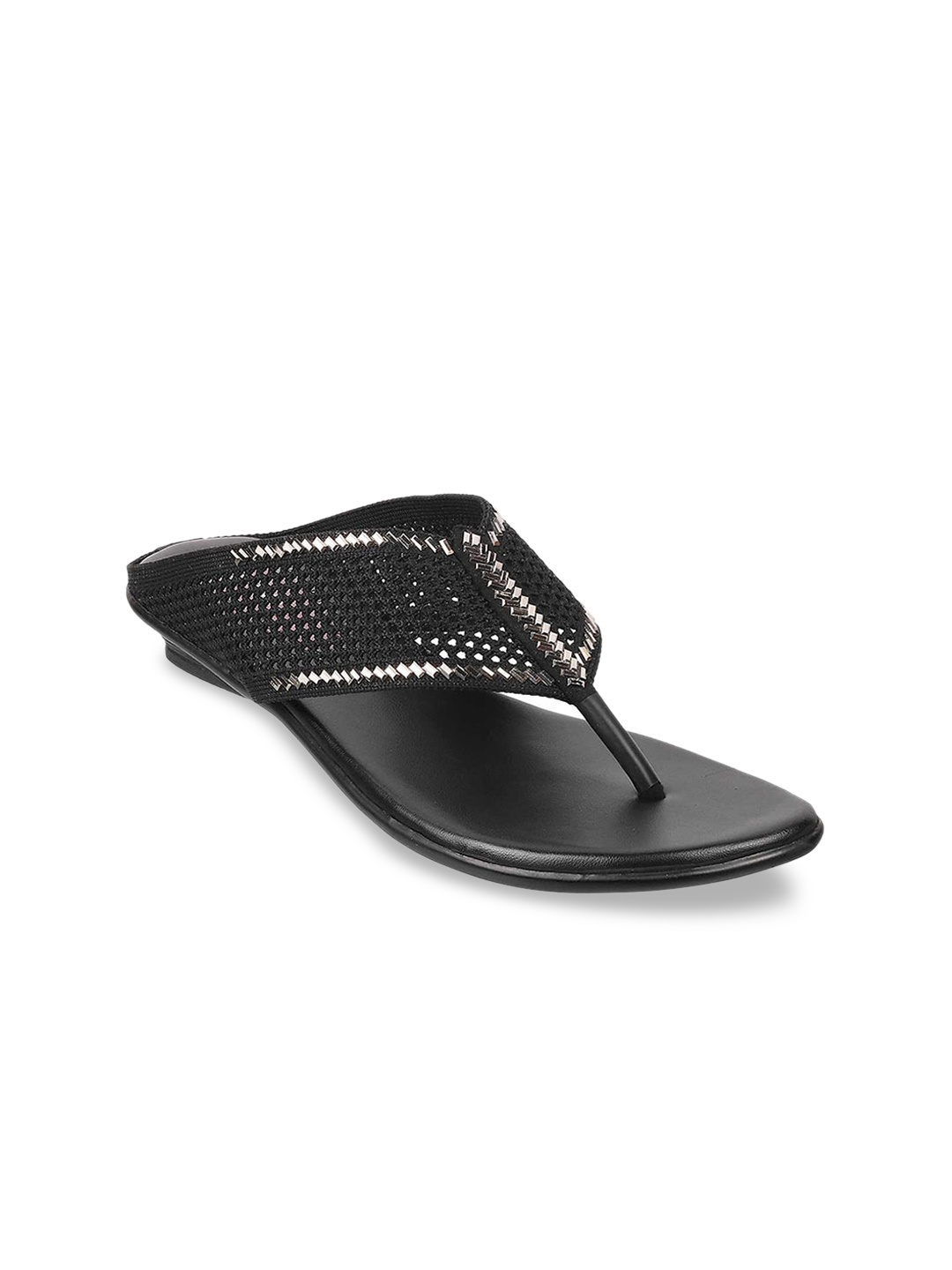 

WALKWAY by Metro Women Black Embellished T-Strap Flats