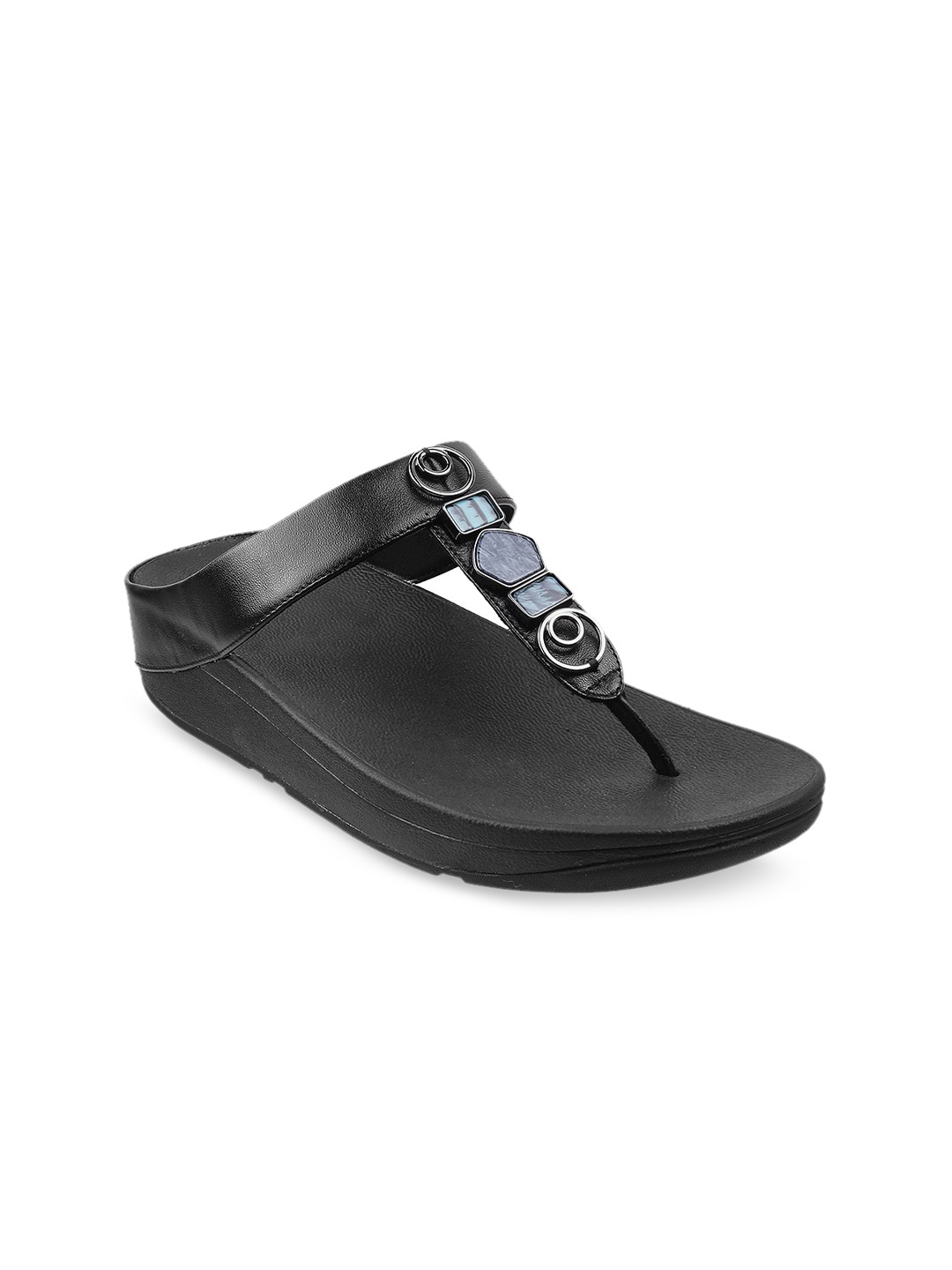 

fitflop Black Embellished Leather Wedge Sandals