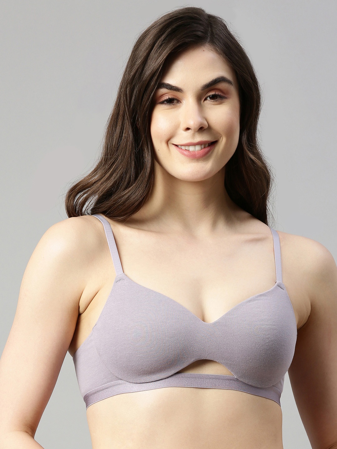 

Enamor Cloud Soft Invisible Neckline Cotton Wire Free T-shirt Bra, Purple