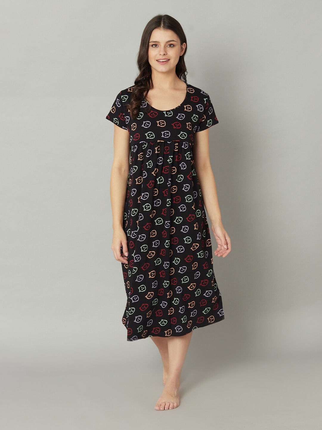 

TRUNDZ Black Printed Pure Cotton Maternity Nightdress