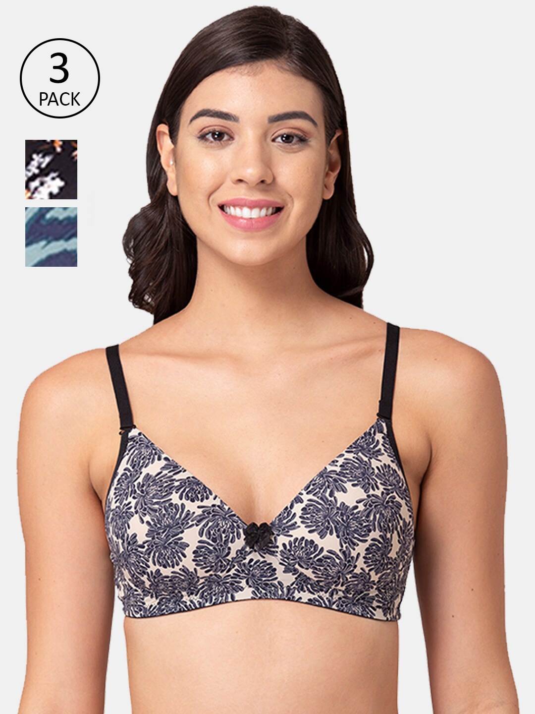 

Tweens Pack Of 3 Floral Printed Lightly Padded T-shirt Bra, Black