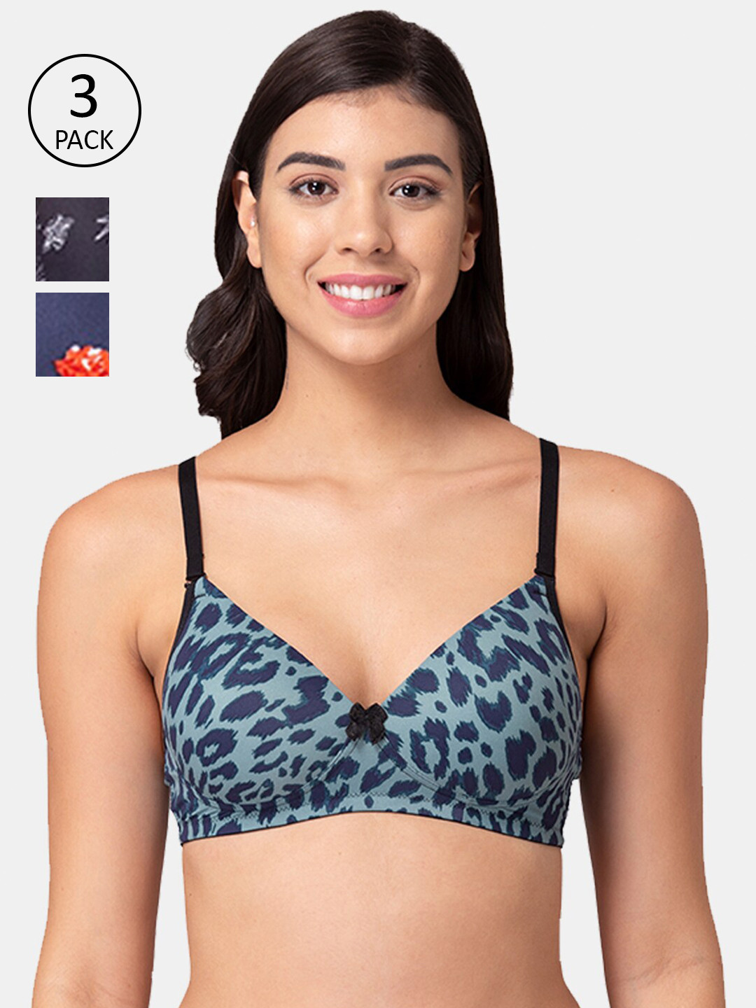 

Tweens Pack of 3 Green & Black Floral T-shirt Bras - Lightly Padded