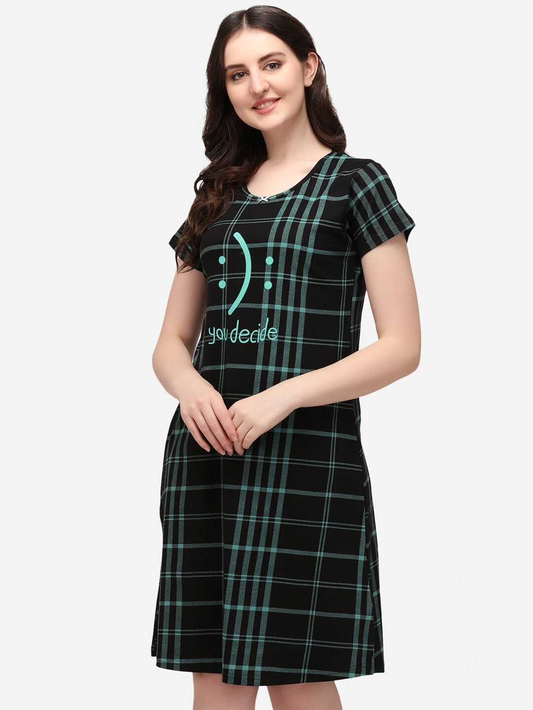

Lenissa Black Printed Pure Cotton T-Shirt Nightdress