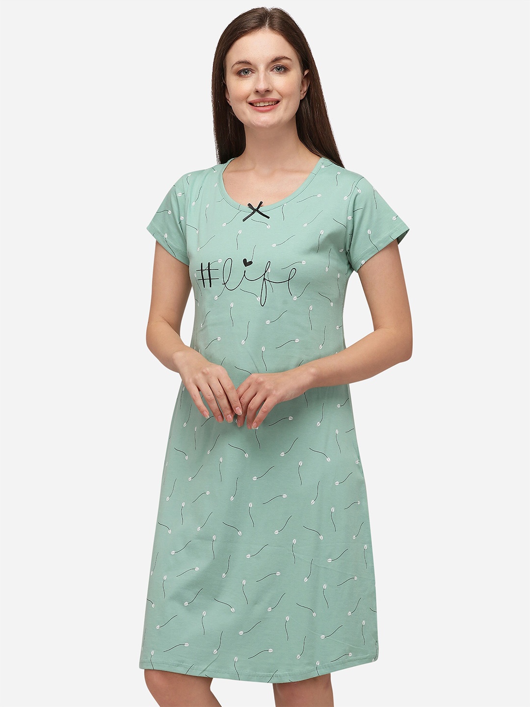 

Lenissa Sea Green Pure Cotton Printed Nightdress