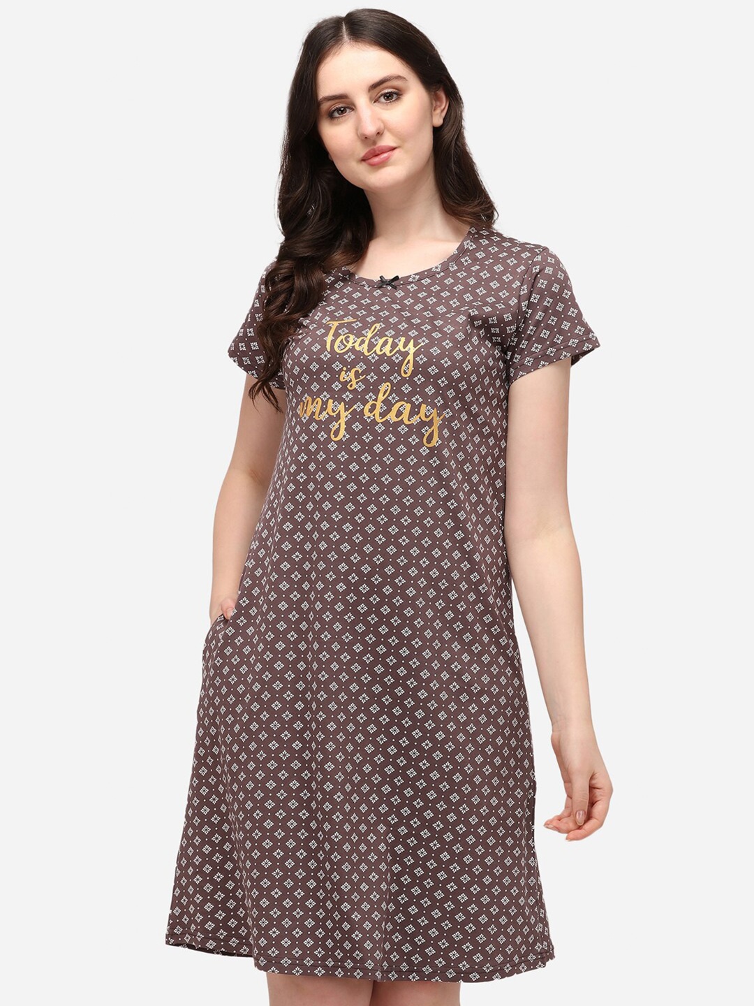 

Lenissa Brown Printed Cotton Nightdress