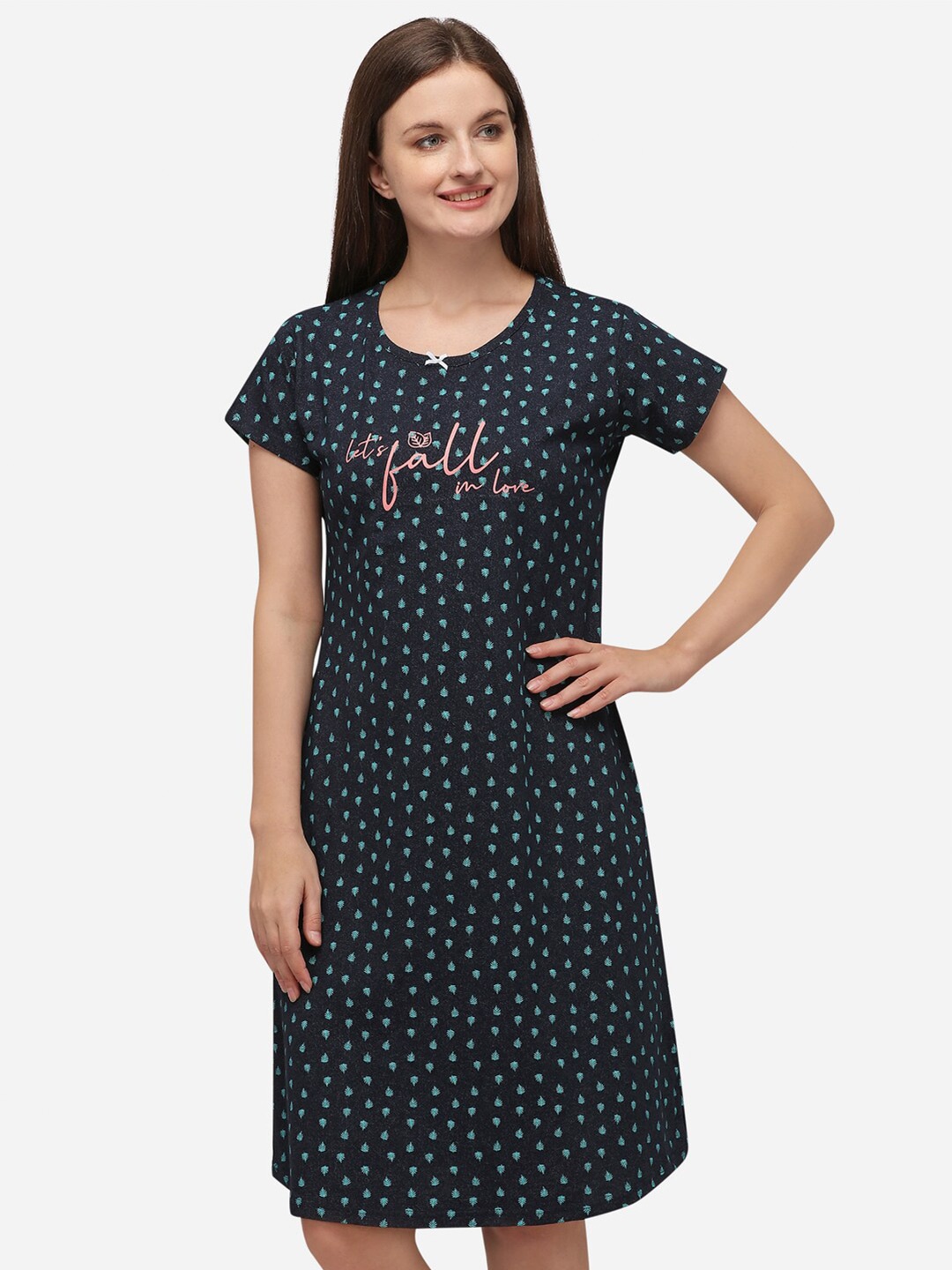 

Lenissa Navy Blue Printed Nightdress