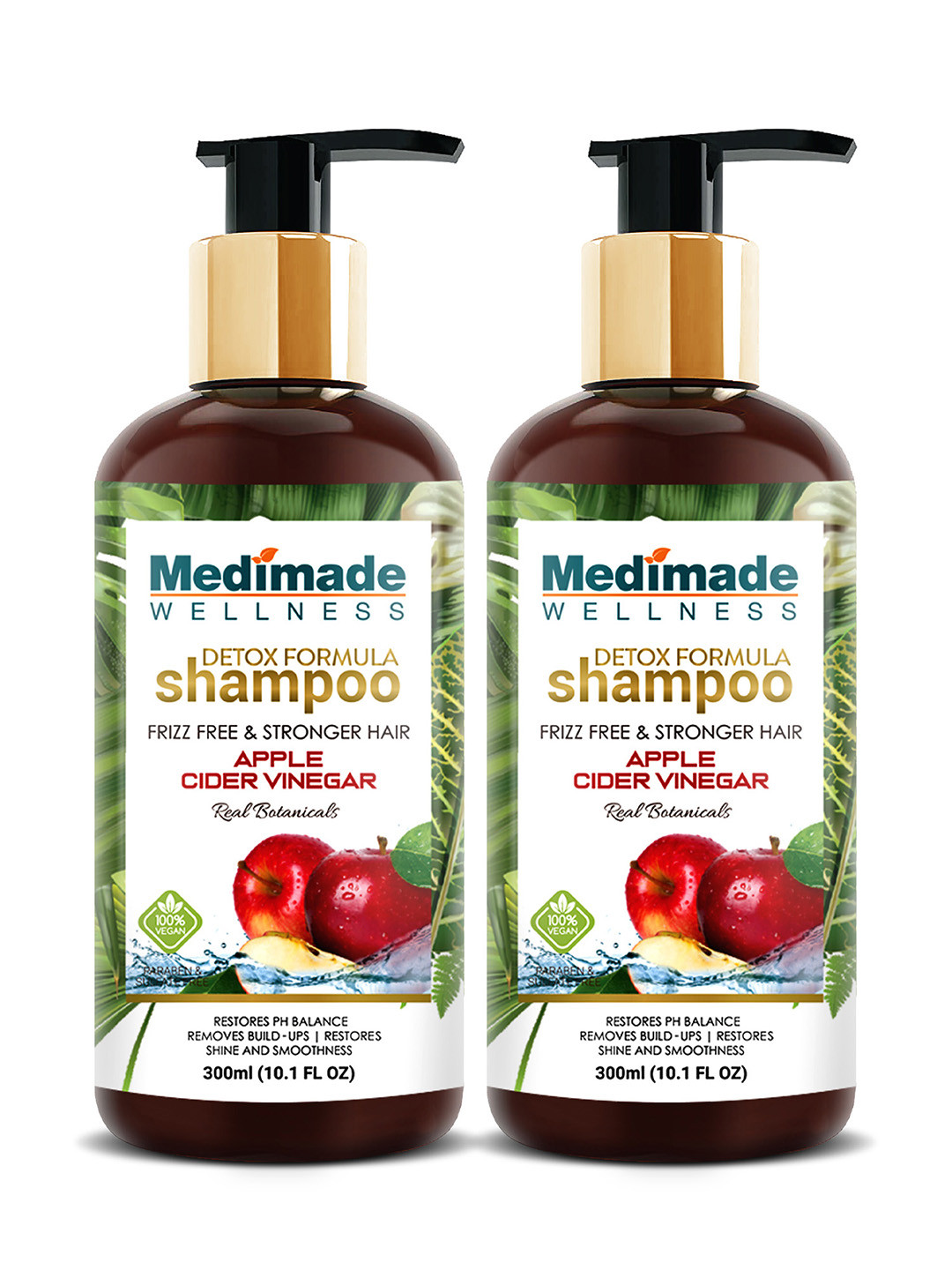 

Medimade Unisex Pack of 2 Detox Formula Shampoo with Organic Apple Cider Vinegar, White