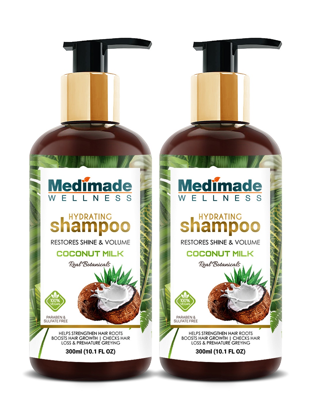 

Medimade Unisex Pack of 2 Hydrating Shampoo with Coconut Milk 600ml, White