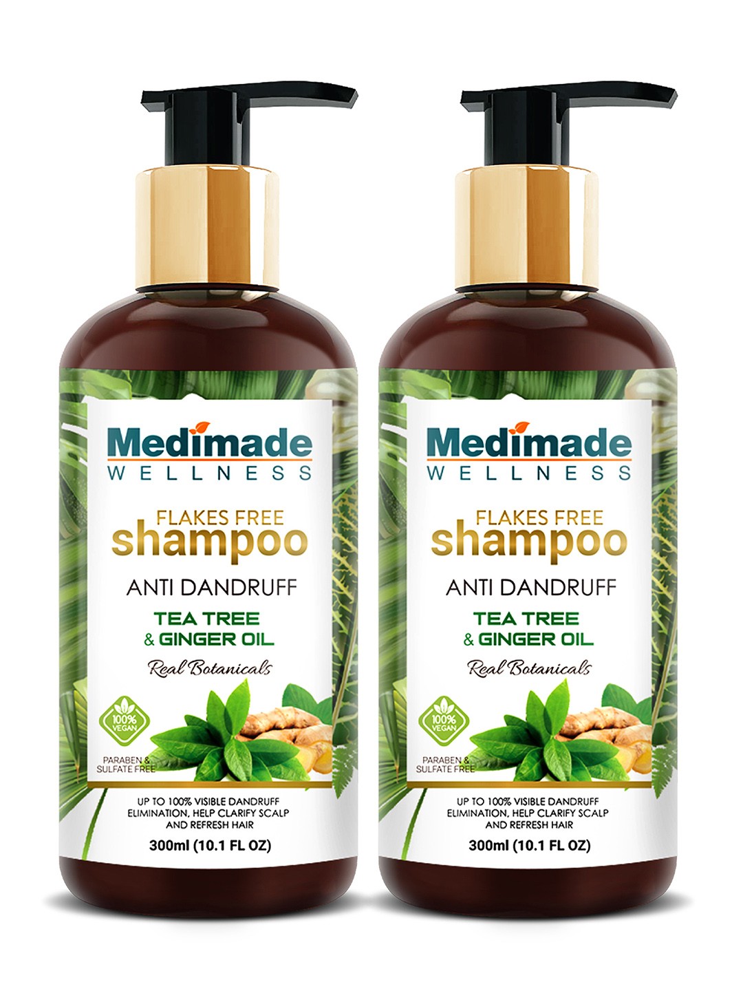 

Medimade Pack of 2 Anti Dandruff Shampoo with Tea Tree and Ginger Oil 600 ml, White