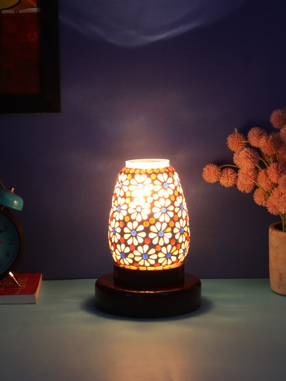 

Devansh Multicoloured Mosaic Glass Table Lamp With Wood Base, Multi