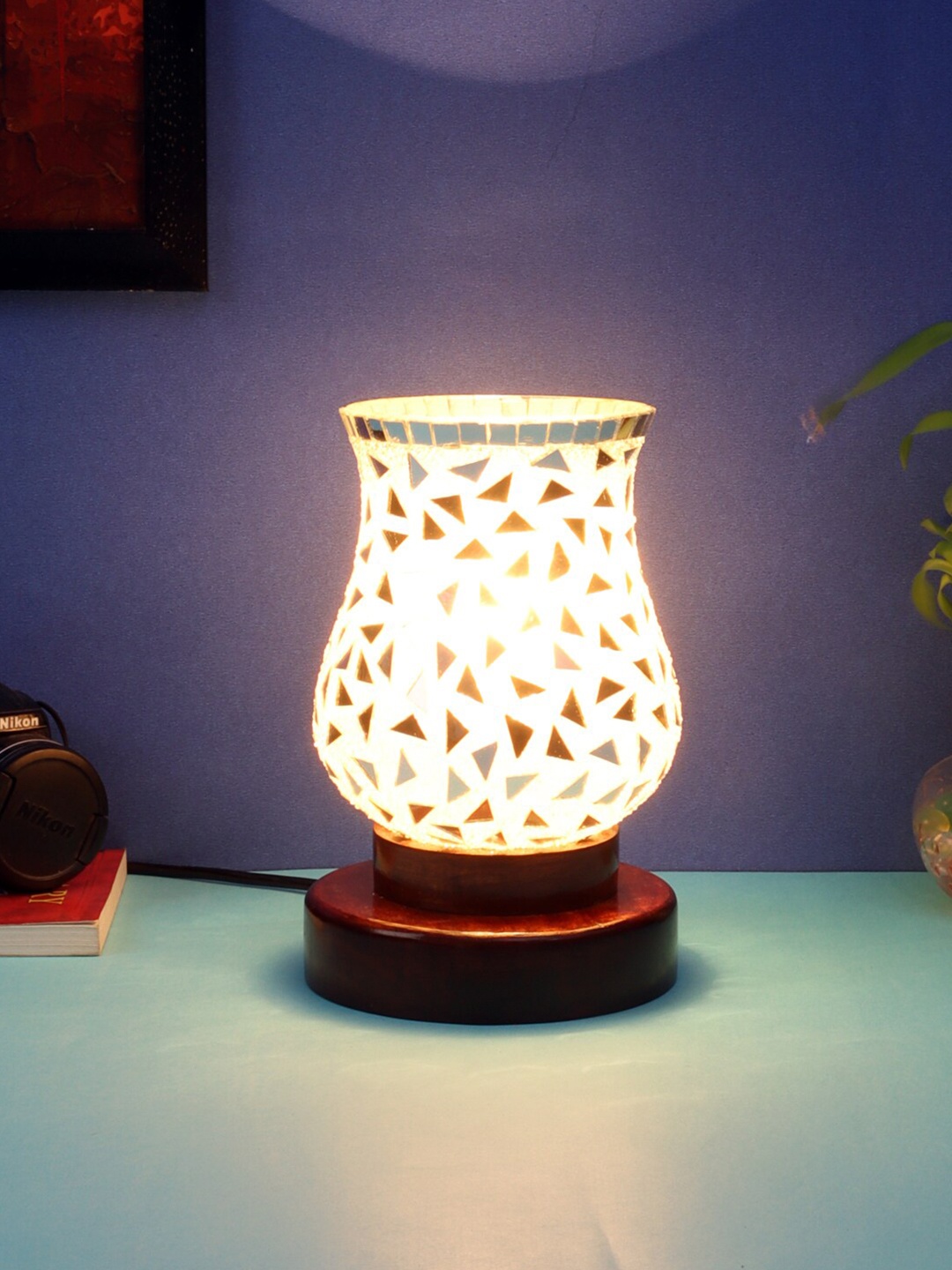 

Devansh Multicoloured Mosaic Glass Table Lamp With Wood Base, Multi