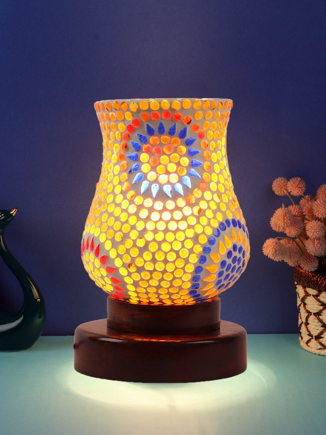 

Devansh Multicoloured Mosaic Glass Table Lamp With Wood Base, Multi