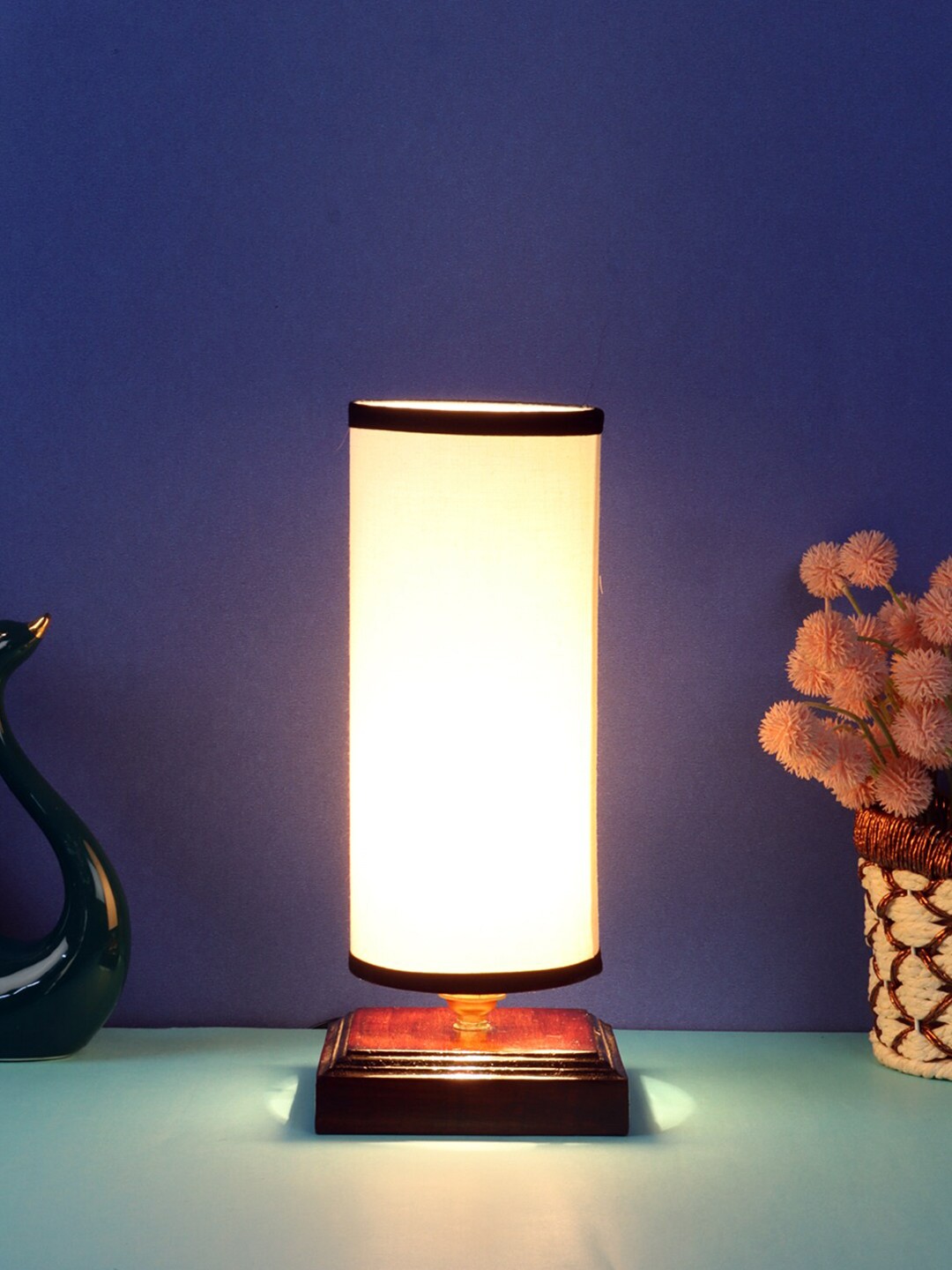 

Devansh White & Brown Cotton Table Lamp With Shade