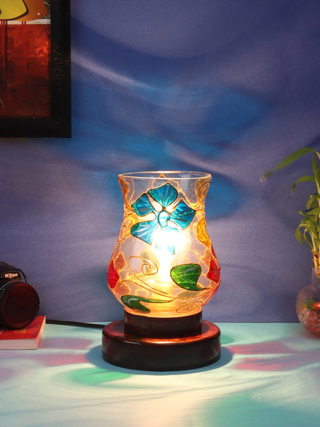 

Devansh Multicoloured Printed Table Lamp with Shade, Multi