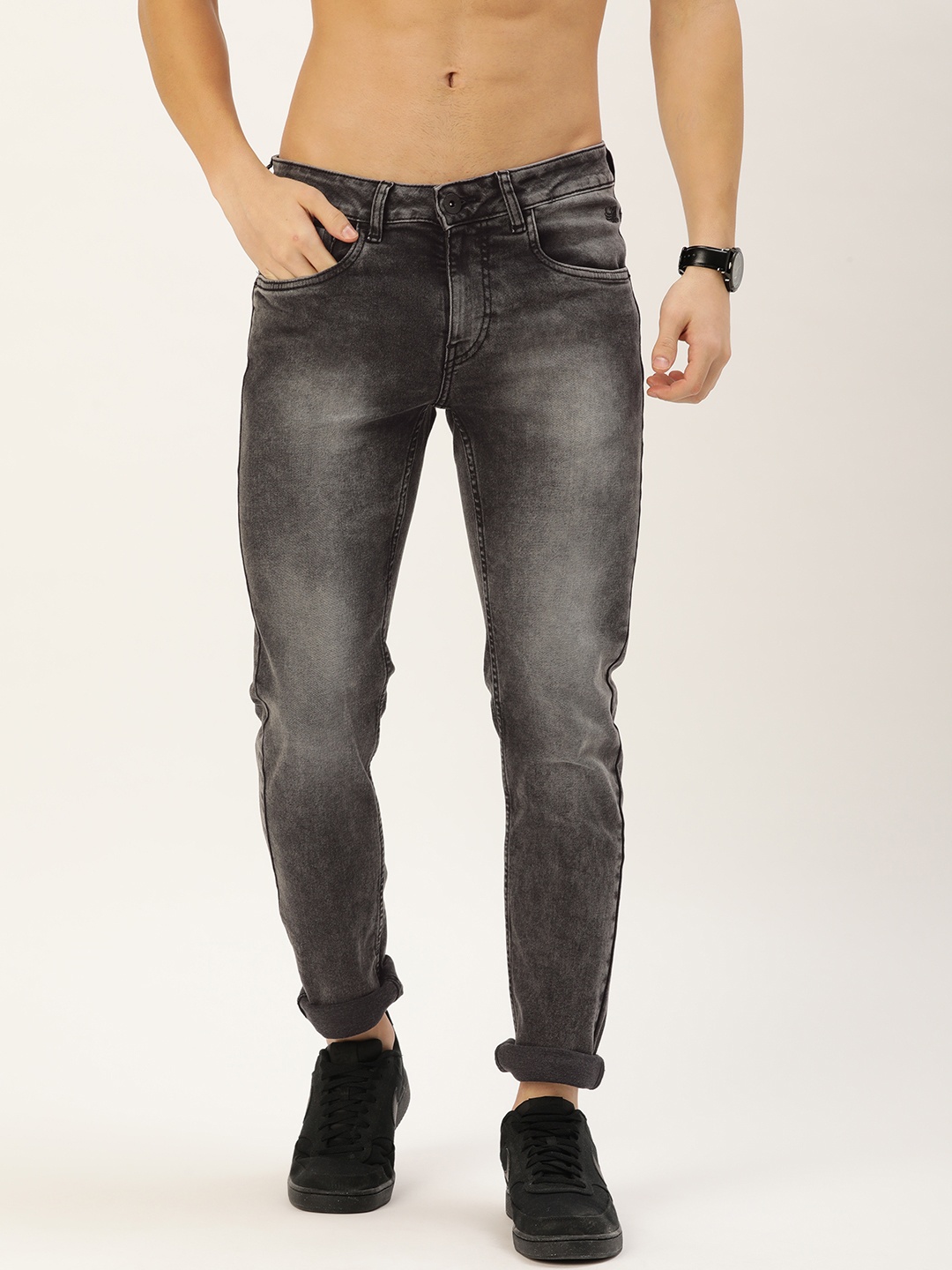 

Flying Machine Men Black Jackson Skinny Fit Low-Rise Heavy Fade Stretchable Jeans