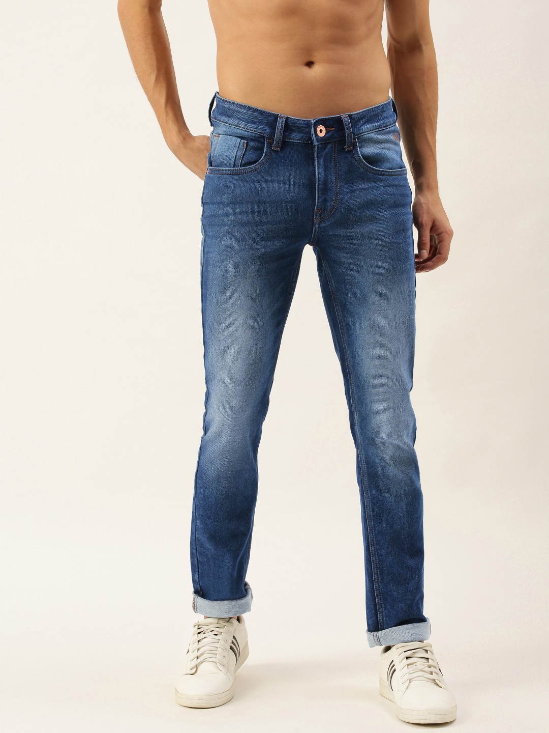 

Flying Machine Men Blue Slim Fit Low-Rise Heavy Fade Stretchable Jeans