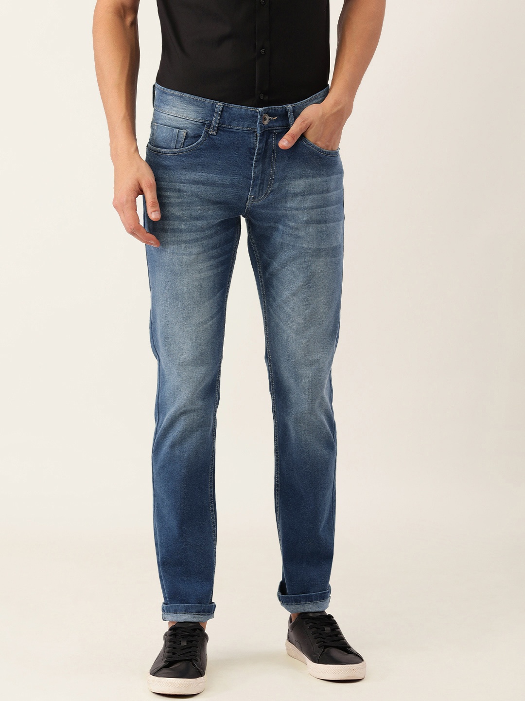 

Flying Machine Men Blue Slim Tapered Micheal Fit Heavy Fade Printed Stretchable Jeans