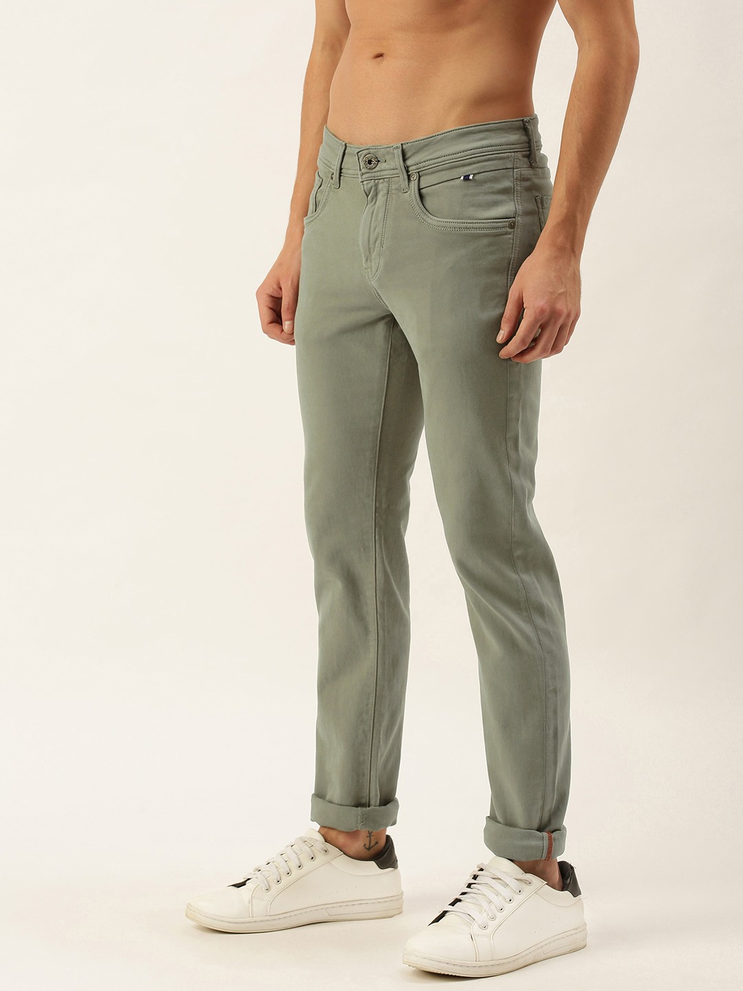 

Flying Machine Men Olive Green Slim Fit Low-Rise Light Fade Stretchable Jeans