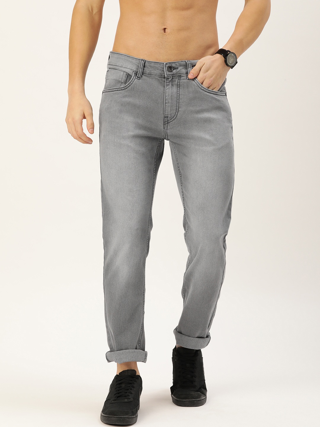 

Flying Machine Men Grey Michael Slim Tapered Fit Heavy Fade Stretchable Jeans