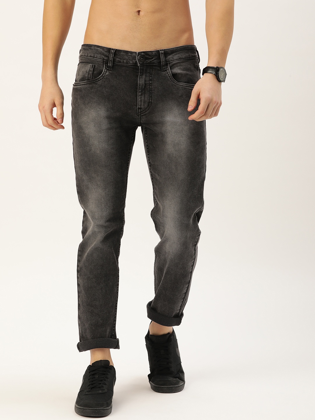 

Flying Machine Men Black Micheal Slim Tapered Fit Heavy Fade Mid-Rise Stretchable Jeans