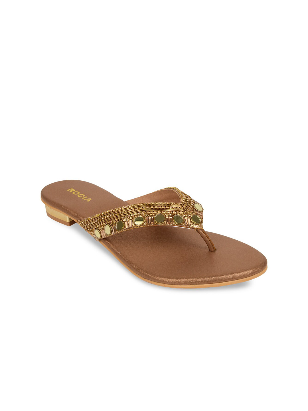 

Rocia Women Gold-Toned Embellished Open Toe Flats