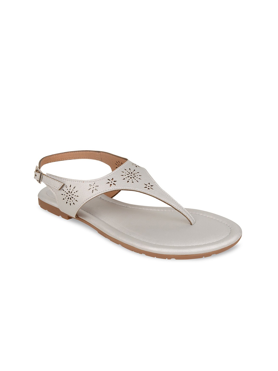 

Rocia Women Beige Embellished T-Strap Flats With Laser Cuts