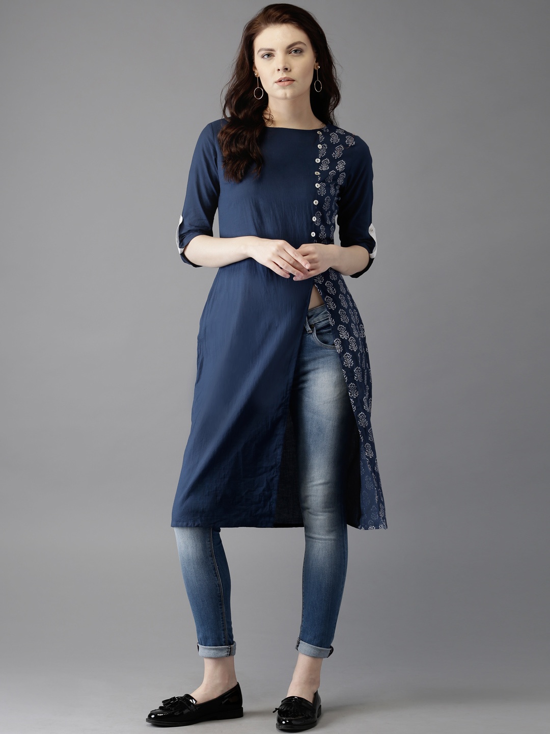 

Moda Rapido Women Navy Blue Printed Straight Kurta