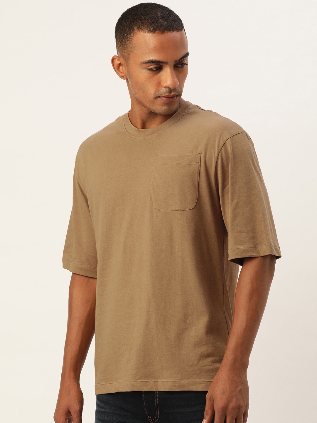 

Flying Machine Men Brown Solid Loose T-shirt