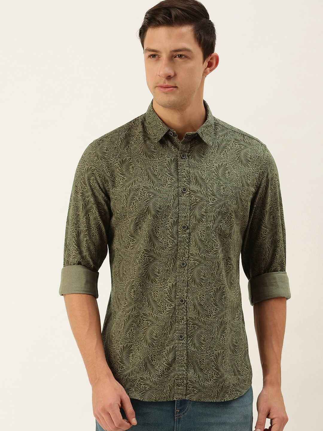 

Flying Machine Men Green Slim Fit Floral Printed Casual Shirt