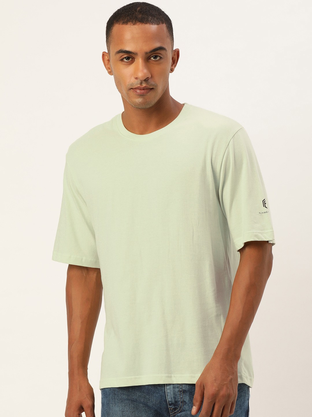 

Flying Machine Men Green Solid Loose T-shirt