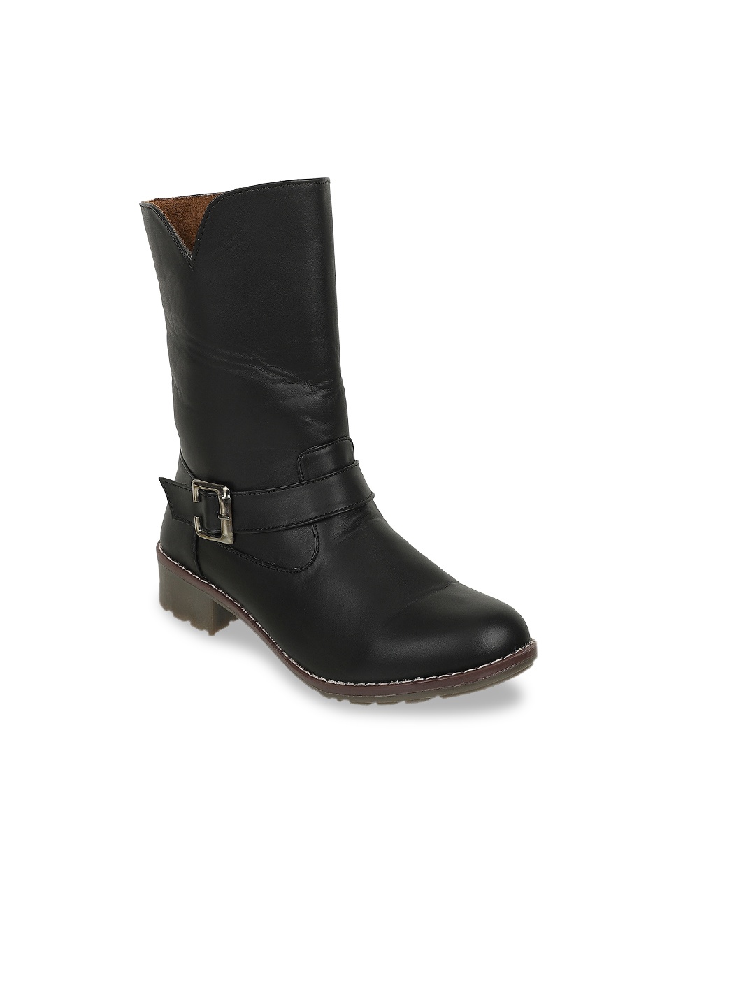 

SHUZ TOUCH Black Block Heeled Boots with Buckles