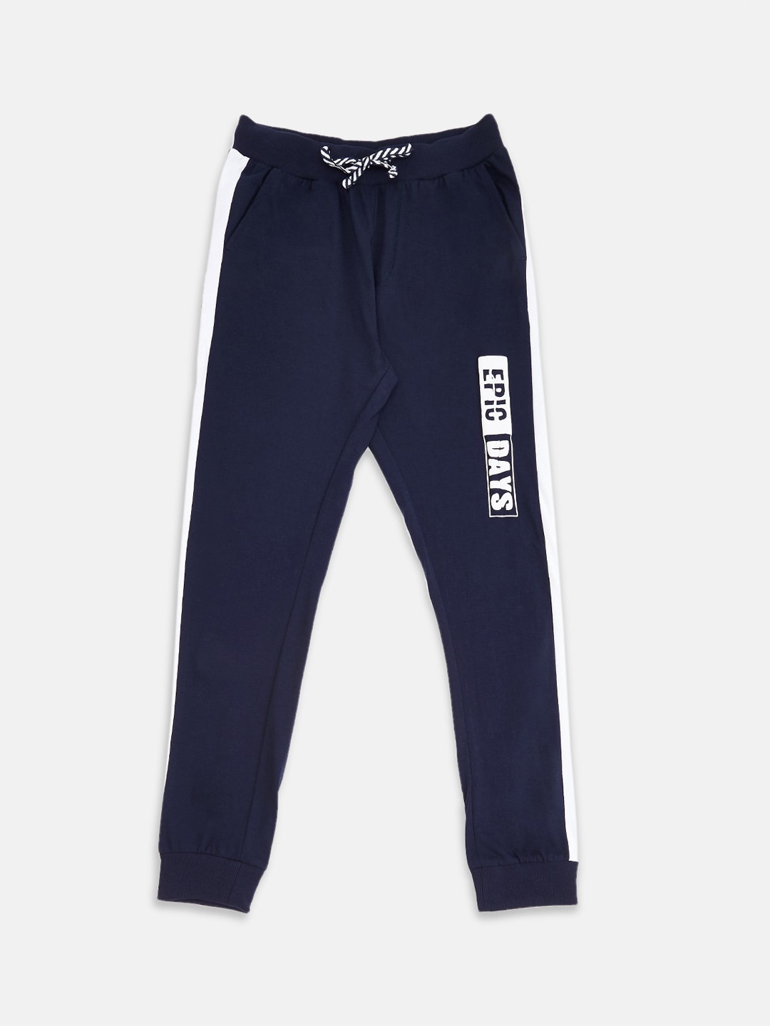 

Pantaloons Junior Boys Navy Blue & White Solid Pure Cotton Joggers