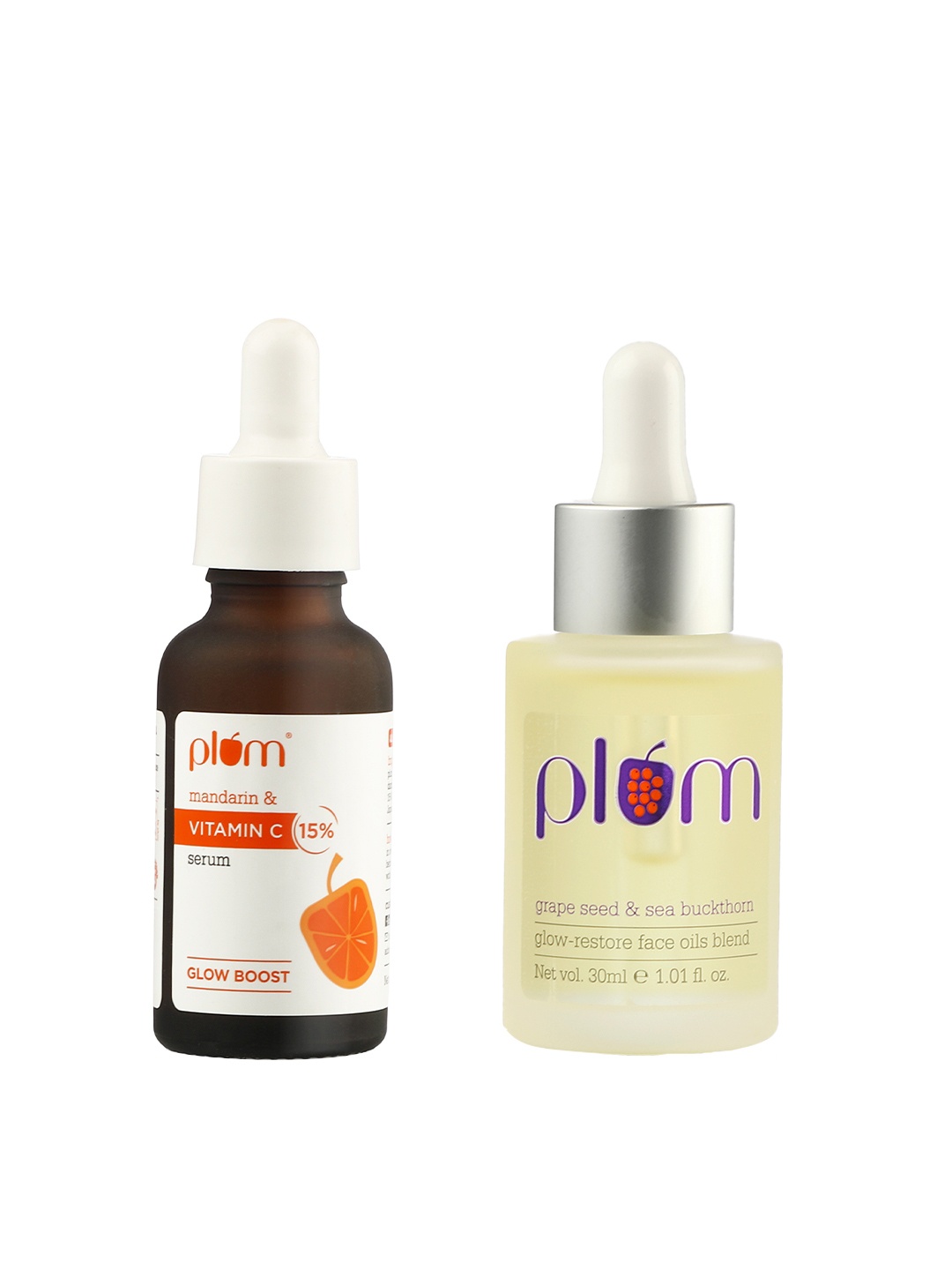 

Plum Set of 15% Vitamin C Face Serum & Grape Seed Sea Buckthorn Glow-Restore Face Oil, White