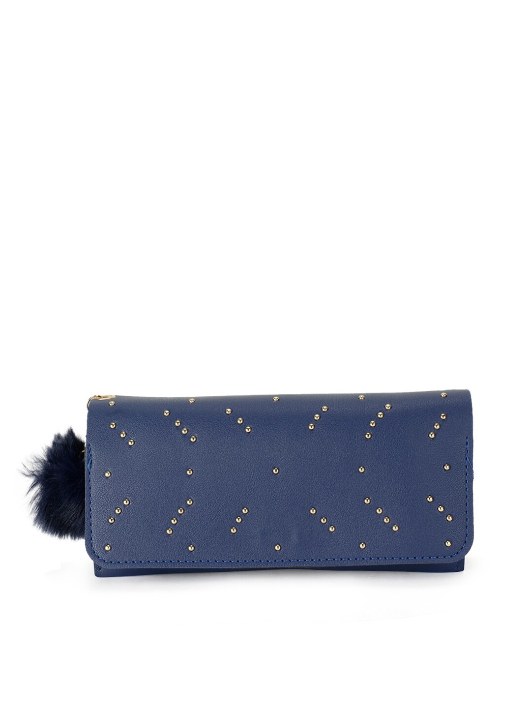 

ZEVORA Women Blue & Gold Textured Embellished Two Fold Wallet